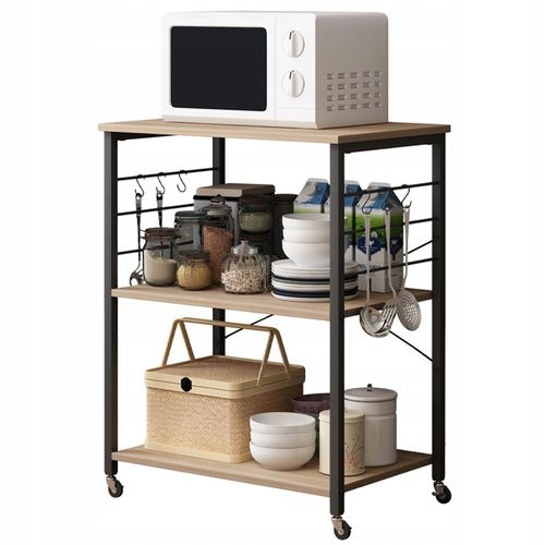 SZAFKA MOBILNA NA KÓŁKACH JASNY BRĄZ STOLIK ŚNIADANIOWY WÓZEK KUCHENNY 60CM na Arena.pl