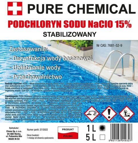 PODCHLORYN SODU 15% CHLOR W PŁYNIE DO BASENU 1L na Arena.pl