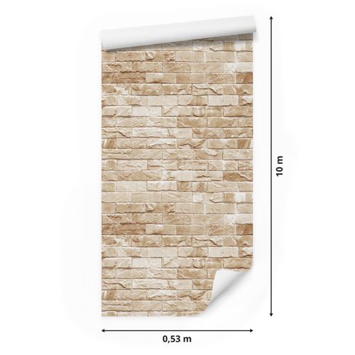 Tapeta Do Jadalni Beżowe Cegły MUR Dekoracja 3D na Arena.pl