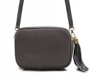 VERA PELLE torebka skórzana listonoszka z frędzelkiem V145 grafitowa