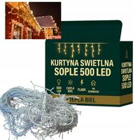 Lampki SOPLE 500 LED BIAŁE CIEPŁE kurtyna świetlna GIRLAND efekt FLASH