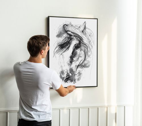 Plakat koń szkic portret 21x30 cm w czarnej ramie na Arena.pl
