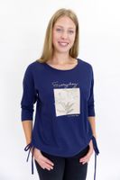 Granatowa Bluzka Latynka z Aplikacją i Wiązaniem z Boku M/L