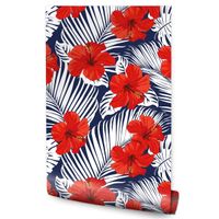 Tapeta Ścienna HIBISKUS Kwiaty Liście Tropikalne