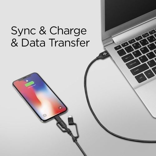 Spigen C10I3 3w1 USB-C, Lightning & microUSB Cable 150cm Black na Arena.pl