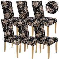 Zestaw 6Szt. Pokrowiec Na Krzesło Czarny Wzory Elastyczny [21P-6Szt]