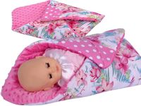 Rożek BOBO becik dla lalki minky i bawełna - Różowe kwiaty