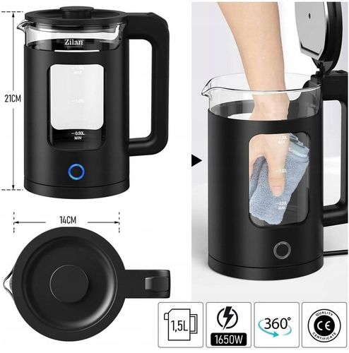 CZAJNIK ELEKTRYCZNY SZKŁO CZARNY 1,5L 1650W na Arena.pl