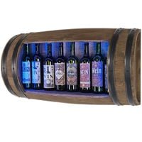 Półka na wino ścienna beczka drewniana barek wiszący światło LED RGB 80x42