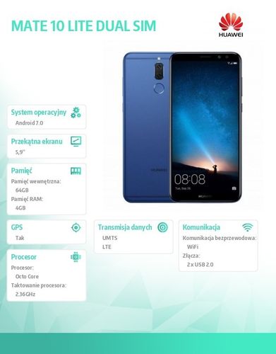Huawei Mate 10 Lite Dual SIM niebieski na Arena.pl