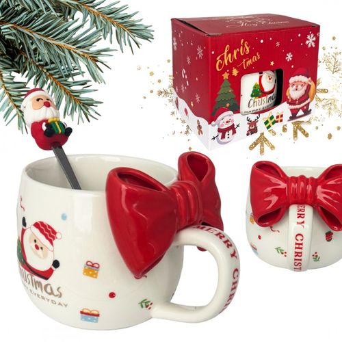 kubek świąteczny z kokardą - zestaw w pudełku z łyżeczką 400 ml kb25cze na Arena.pl