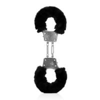 furry metal hand cuffs - black