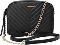 MONNARI Czarna PIKOWANA TOREBKA Listonoszka DAMSKA NA ŁAŃCUSZKU Pojemna