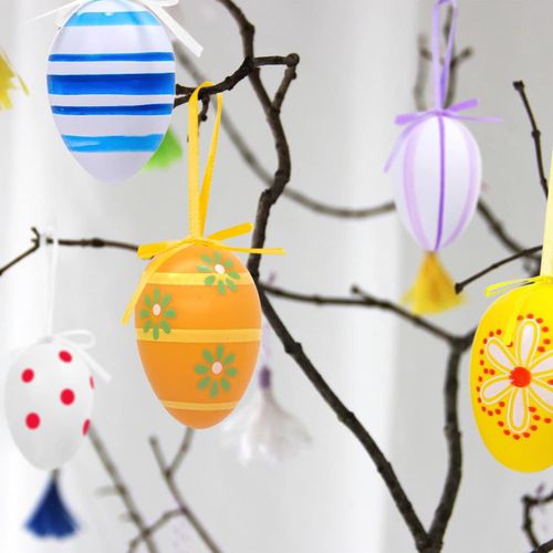 24 Kolorowe Jajka Wielkanocne - Ozdoby Wiszące, Ręcznie Malowane Pisanki na Arena.pl