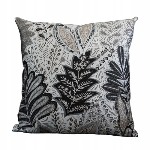 Poduszka 45x45cm Poszewka motyw roślinny Czarna Szara Beżowa Żakard Aksamit na Arena.pl