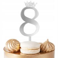 TOPPER NA TORT CYFERKA CYFRA 8 SREBRNA LUSTRZANA NA IMPREZĘ URODZINOWĄ