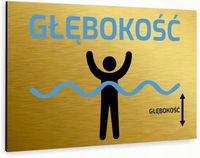 Tabliczka znak informacyjny 20x15 Złota GŁĘBOKOŚĆ Nierdzewna NADRUK UV