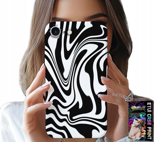 ETUI DO IPHONE 16e - CZARNO BIAŁA ABSTRAKCJA + SZKŁO HART zdjęcie 1