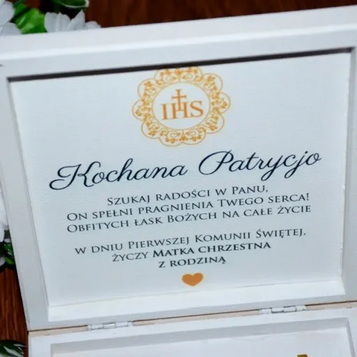 Pudełko ala koperta Pamiątka I Komunii na pieniądze prezent chrzestnej zdjęcie 11