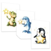 ZESTAW PLAKATÓW DLA DZIECI SET ZWIERZĄTKA GWIAZDKI BOHO A4