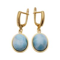 Kolczyki - Larimar owalny w srebrze złoconym