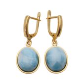 Kolczyki - Larimar owalny w srebrze złoconym