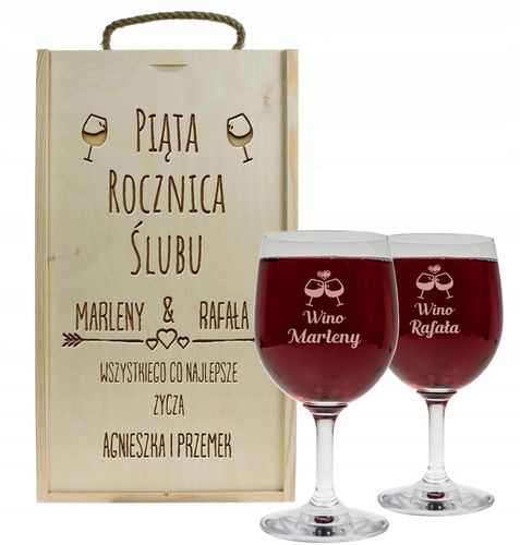 PREZENT NA ROCZNICĘ ŚLUBU SKRZYNKA PUDEŁKO NA WINO + DWA KIELISZKI na Arena.pl