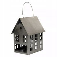 LAMPION DOMEK NA ŚWIĘTA wiszący / stojący metalowy SREBRNY 17x14cm