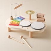 DREWNIANY ZESTAW MUZYCZNY SENSORYCZNY EDUKACYJNY STOLIK DLA DZIECI PERKUSJA