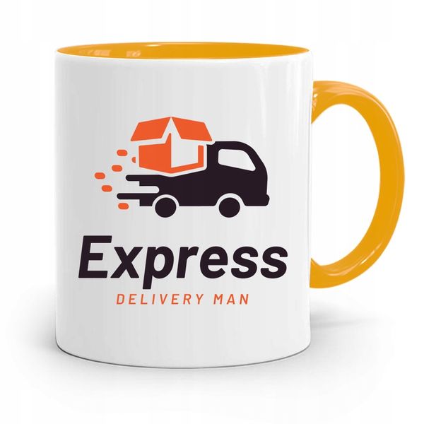 Kubek Żółty Dla Kuriera Express Delivery Man Z Nadrukiem Ze Zdjęciem zdjęcie 1