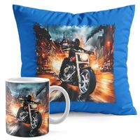 ZESTAW KUBEK + PODUSZKA NIEBIESKA - MOTOR MOTOCYKL