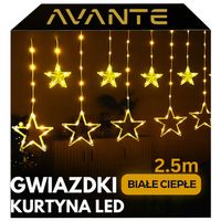 GIRLANDA GWIAZDKI LAMPKI CHOINKOWE KURTYNA ŚWIETLNA LED BIAŁE CIEPŁE 2,5M