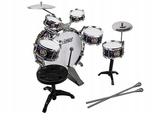 PERKUSJA DUŻA DLA DZIECI ZESTAW 6 BĘBNÓW 2 TALERZE TABORET ZABAWKA MUZYCZNA na Arena.pl