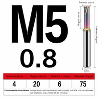 Frez do gwintowania jednoostrzowy Rozmiar: M5x0.8x75L - DLC