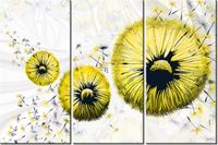 60 90CM OBRAZ 3 ELEM ŻÓŁTE DMUCHAWCE DRUK PŁÓTNO RAMA