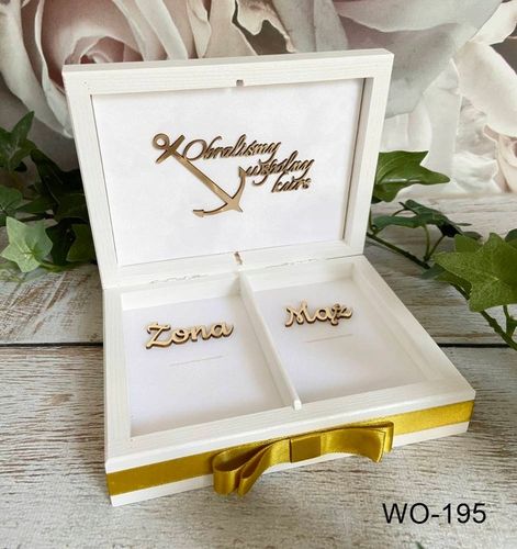 Pudełko na koperty + obrączki białe złote dekory na Arena.pl