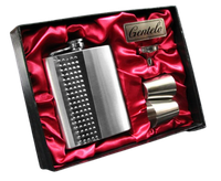 Piersiówka + Kieliszki + Lejek w Eleganckim Czarnym Kartonowym Pudełku