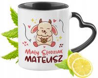 Kubek Czarny Z Uszkiem W Kształcie Serca Dla Mateusza Idealny Na Prezent