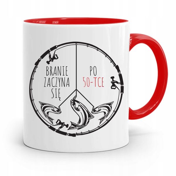 Kubek Czerwony Wędkarza Branie Zaczyna Się Po 50 Z Nadrukiem Ze Zdjęciem zdjęcie 1