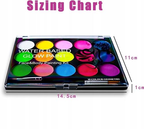 FARBY DO MALOWANIA TWARZY i CIAŁA ŚWIECĄCE W NOCY 15e. ZMYWALNE DLA DZIECI na Arena.pl