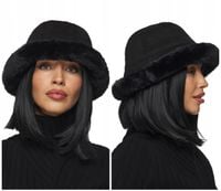 CZAPKA DAMSKA zimowa ciepła z futrem futrzana eko zamsz bucket czarna