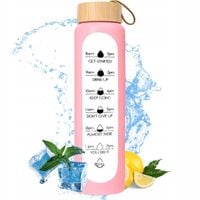 Butelka Szklana na Wodę Bidon Sportowy Motywacyjny z Etui Fitness 1000ml 1L