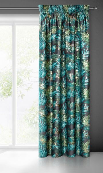 Zasłona gotowa na taśmie DAVOS 140x270 czarno zielona liście monstery zdjęcie 3