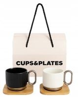 Zestaw 2 filiżanek do kawy w ozdobnym pudełku na prezent podstawki bambus