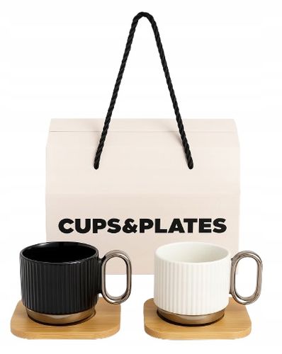 Zestaw 2 filiżanek do kawy w ozdobnym pudełku na prezent podstawki bambus na Arena.pl