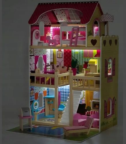 Duży Domek Dla Lalek XXL Drewniany Mebelki Do Zestawu Oświetlenie LED na Arena.pl