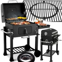 GRILL OGRODOWY WĘGLOWY NA BRYKIET BBQ ZAMYKANA POKRYWA RUSZT ŻELIWNY