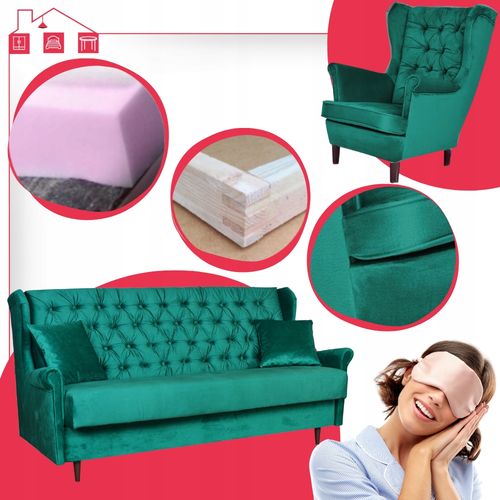 ZIELONY zestaw wypoczynkowy USZAK wersalka 2 fotele Gaja Family Meble na Arena.pl