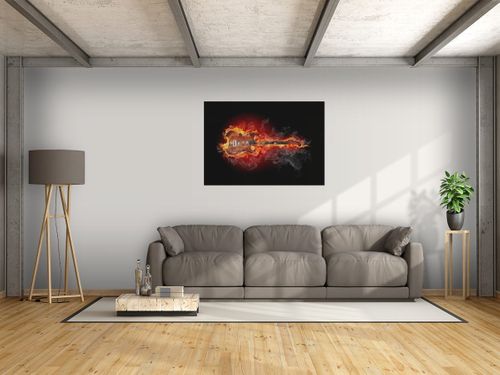 Obraz Płonąca gitara 100x70 PŁÓTNO na Arena.pl