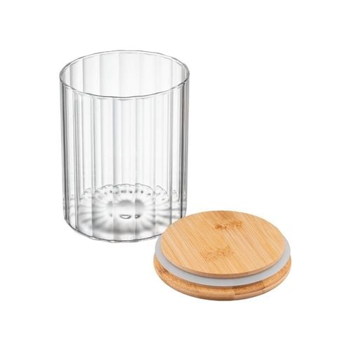 Pojemnik szklany z bambusową pokrywką ryflowany 0,7L na kawę herbatę cukier na Arena.pl